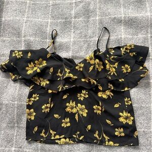 Forever 21 Black and Yellow Floral Top